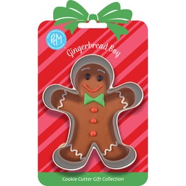 R & M International 8014 Gingerbread Man Shaped Tinplated Steel Cookie Cutter, 3.75", Gift Tag Carded