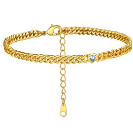 GoldChic Anklet Women's Gold Anklet for Women Girls 4 mm Wide Classic Curb Chain Anklet Bracelet Zirconia Anklet 22 cm + 5 cm Adjustable Summer Beach Foot Jewellery, Copper