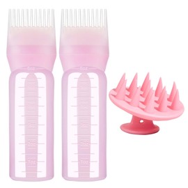 Gen'c Beauty 2 Root Applicator Bottles + Scalp Massager Brush for Hair Coloring Dye, Hair Oil,Hair Treatment Directly for Salon or Home Use (Pink)