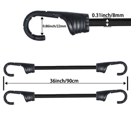 MARRTEUM 36-Inch Bungee Cords with Hooks Black Elastic Rope Straps for Camping, Bike, Folding Wagon, Trunk etc. [4PCS, Plastic-clad Steel Hook]