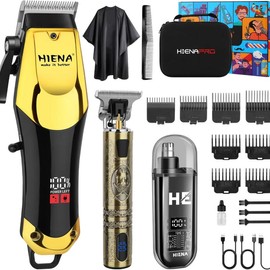 HIENA PRO Professional Hair Clippers Set & Cordless Barber Clippers for Men, Rechargeable Clippers Set and Trimmers Kit, Ear, Nose Hair Trimmer Set and Facial Grooming Tool Set, Gifts for Men - Color: 229+001+011