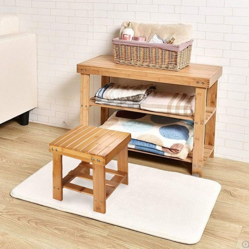STARVAST Bamboo Shower Stool Small Wood Shower Bench 10 inch