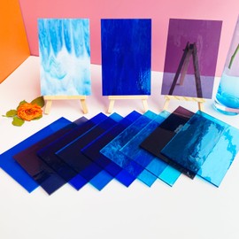 ILLUCKAI 12 Sheets Fusible Stained Glass Sheet COE 96, 4 x 6 inch Fused Glass Supplies Blue and Purple Selection, Glass Fusing Supplies for Fused Glass Crafts Stained Glass Projects and Mosaics