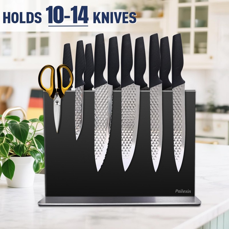 Pailexin Magnetic Knife Block Without Knives—Black Stainless Steel Double-Sided Magnetic