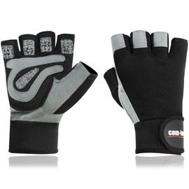 Wilhelm Sell® Fitness Sports Gloves for Strength Training and Bodybuilding with Extra Wide Wrist Wrap (1 Pair - Size L Grey/Black)