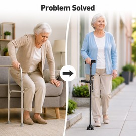 Folding Walking Cane for Senior Mobility – LED Light, Alarm & 4-Foot Base for Home, Travel & Daily Walking