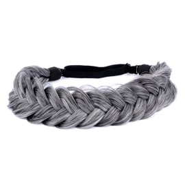 DIGUAN Messy Wide 2 Strands Synthetic Hair Braided Headband Hairpiece Women Girl Beauty accessory, 62g/2.1 oz (Dark Gray)
