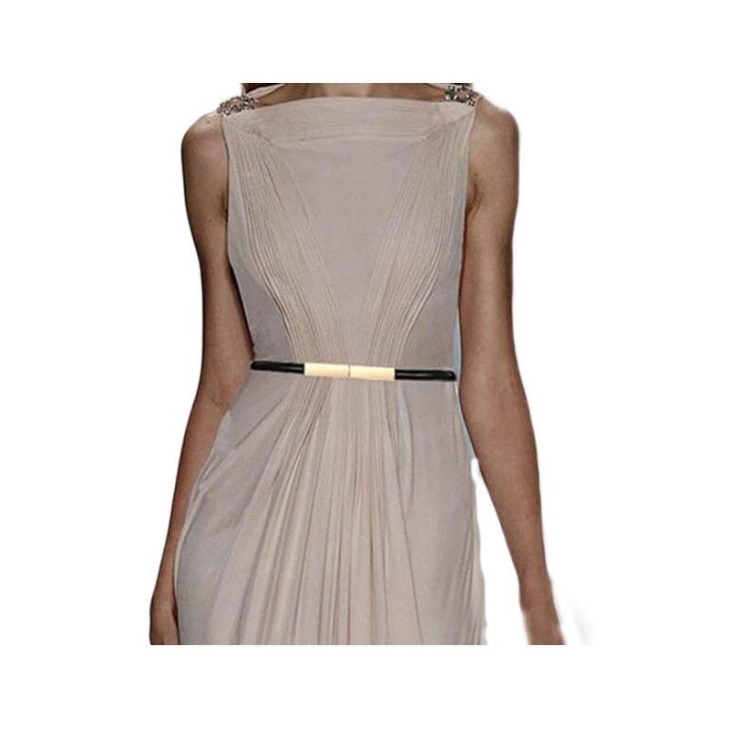 Diyafas Thin Leather Belt with Metal Buckle Women's Dress Decorative