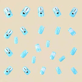 Christmas Press on Nails Short Square Fake Nails Snowman with Snowflake Blue False Nails Winter Acrylic Nails Artificial Glue on Nails Full Cover Stick on Nails for Women Holiday Manicure Art 24Pcs
