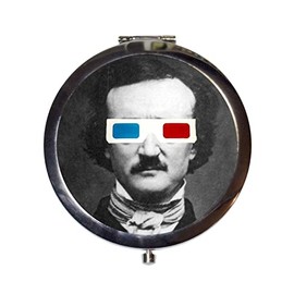 Edgar Allan Poe Compact Mirror 3D Glasses Pop Surrealism Goth Author the Raven Literature Make Up Pocket Mirror for Cosmetics