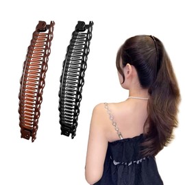 2 Pcs Banana Hair Clips for Fine Hair and Thick Hair, Fishtail Small Banana Hair Clip,for Women Banana Clip Double Comb Long Hair Clips Ponytail Hair Comb Banana