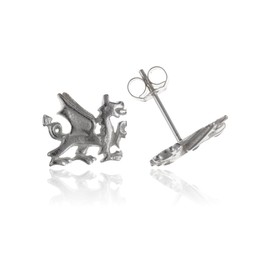 Wales/Welsh Dragon Stud Earrings/Ear Studs - 10mm W X 8mm H - 925 Sterling Silver - Welsh Jewellery