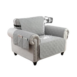 QQJIN 100% Waterproof Single Sofa Chair Cover, 1 Seater Sofa Armchair Cover with Side Pockets, Washable Anti-slip Sofa Chair Cover for Kids Pets Dog,Light Gray,1 Seater