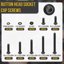 DTGN 562Pcs M2-0.4x4/6/8/10/12/16/20mm Button Head Socket Cap Screws - Carbon Steel Bolt Nut Set Washer Assortment Kit - Good for Road Bicycle, Mountain Bike, Auto