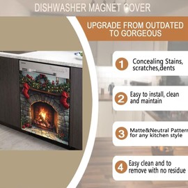Christmas Decorations Fireplace Magnet Dishwasher Full Door Sticker, Winter Stove Refrigerator Magnet Skin Cover, Xmax Socks Magnetic Home Appliance Covers, Removabl 23" W x 26" H Magnetic