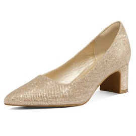 mysoft Women's Pointed Toe Pumps 2 Inch Chunky Block Low Heels Dressy Shoes Slip On Pumps Gold