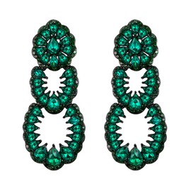 EVER FAITH Vintage Rhinestone Chandelier Earrings, Wedding Bridal Crystal Art Deco Hollow Drop Dangle Earrings Green Black-Tone