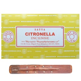 Satya Nag Champa Citronella Incense Sticks | x12 pack | with SAMASIA incense sticks holder | Used for Ciomatherapy, Spa, Yoga, Weddings, Meditation, Healing, Positivity and Relaxation