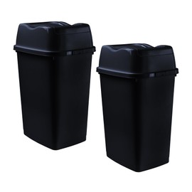 Superio Kitchen Trash Can 13 Gallon with Swing Lid, Plastic Garbage Can Large 50 Liter Split Lidded Recycle Bin and Waste Basket (2 Pack, Black)