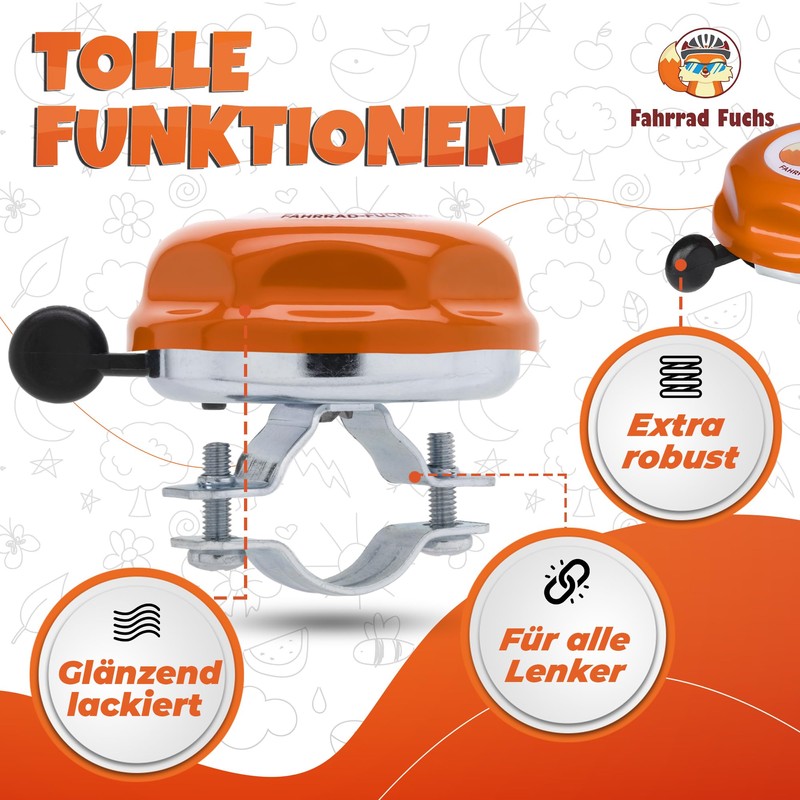 Children's Bicycle Bell - Fox / Orange - Bell Ideal