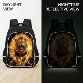 KAFFUL Kids Lion Backpack, 3D Wild Animal Bursting Design, Cool Lightning Animal Bookbag for Boys Teens, Durable Daypack for Students School Travel Outdoor Use, Large Capacity 17 Inch