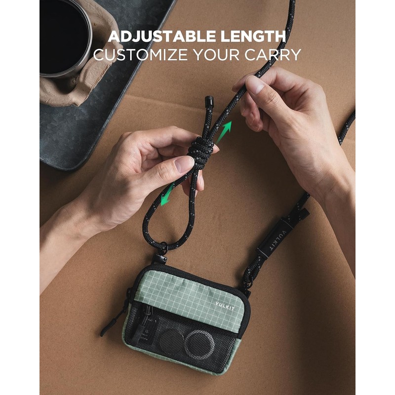 VULKIT Monedero con Cordón Ajustable y Protección RFID, Verde