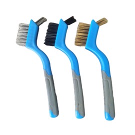 3Pcs Wire Brush Set, Nylon/Brass/Stainless Steel Wire Brushes Bristles with Curved Handle Grip for Cleaning, Rust Removal, Dirt Cleaner, Paint Scrubbing (Blue Body, 3)
