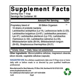 Best Naturals Probiotic 10 Strains & 30 Billion CFU Intestinal Flora, 60 Veggie Capsules (60 Count (Pack of 2))
