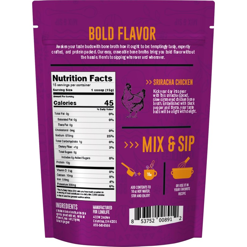 LonoLife Sriracha Chicken Bone Broth Powder Mix | 10g Protein