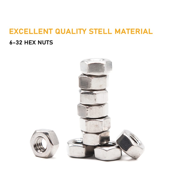 binifiMux 100pcs #6-32 304 Stainless Steel Hex Nuts Lock Nuts