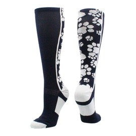 Crazy Socks with Paws Over the Calf (Navy/White, Large)