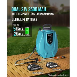 Battery Powered Backpack Sprayer with 2X2.5Ah Battery, 5H Continuous Spraying - Weed Sprayer for Lawn Garden 3.2 Gallon, with 7 Nozzles & Telescopic Wand, Compatible with Makita 18V Battery