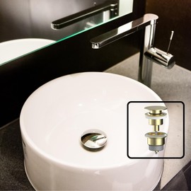 AQG Universal Sink Valve Flat Plug Compatible with Overflow and No Overflow Elegant Design and High Durability (Brushed Gold)