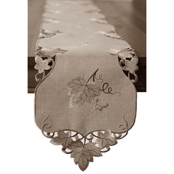 Tablecloth Table Runner Doilies Cushion Cover Autumn Beige Brown Embroidered