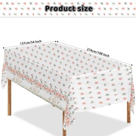 Mocsicka - Manteles de 3 piezas para bebé, diseño de eucalipto, salvia, hoja verde, flores rosas, plástico, desechables, para baby shower, rectangular, decoración de fiesta, 108 x 54 pulgadas