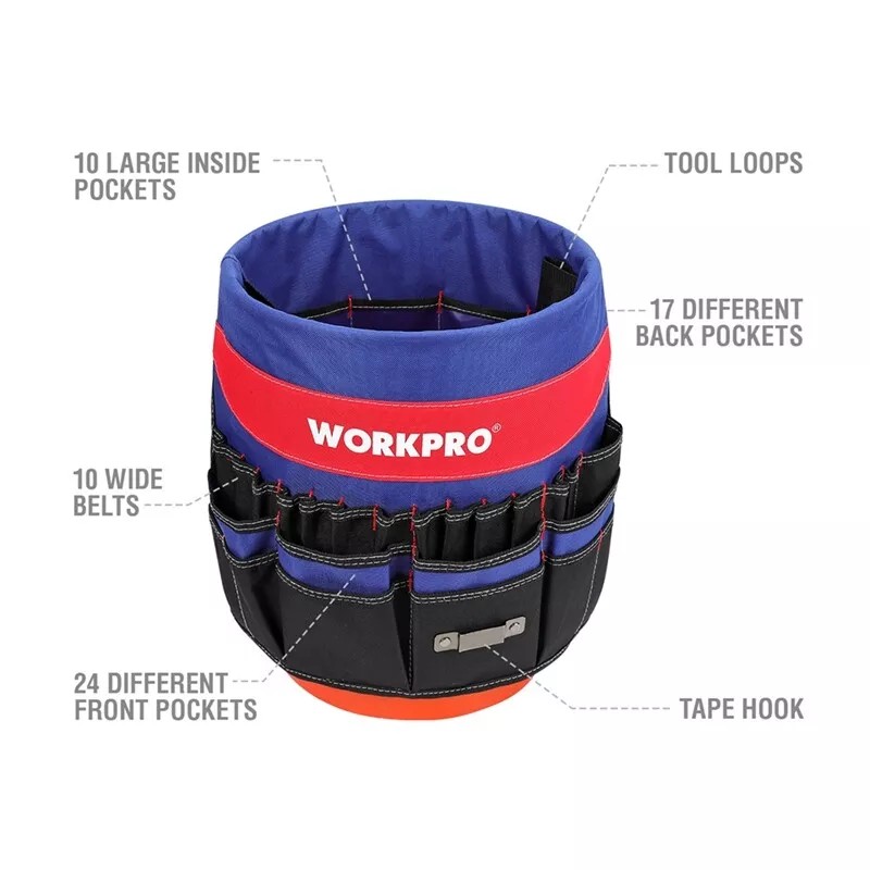 WORKPRO 5 Gallon Bucket Organizer Tote Bag 51 Storage Pocket