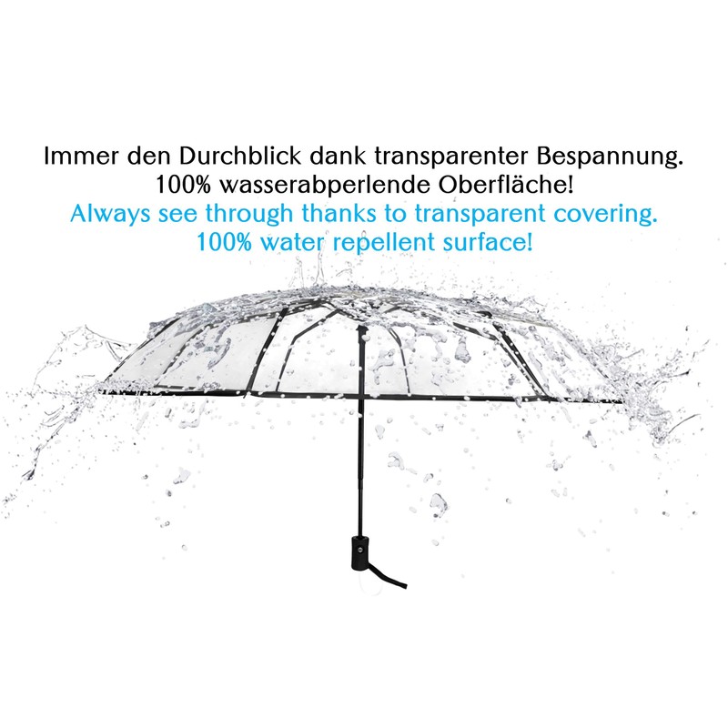 Sternenfunke Umbrella Foldable Transparent Pocket Umbrella, transparent-black