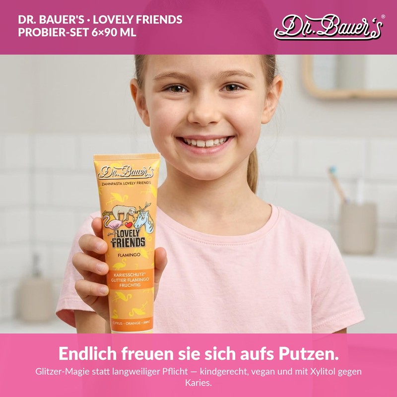 Dr. Bauer's Lovely Friends Toothpaste with Glitter Motifs, Many Great