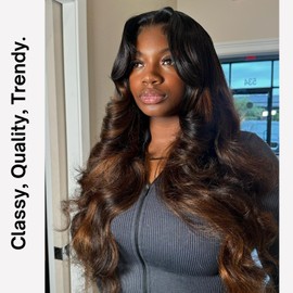 Anmetan Ombre 13x4 HD Lace Frontal Body Wave (150% Full Denisty, 16 IN) 12A Chestnut Brown 3 Tone Color #T1B/2/30 Ombre Frontal Transparent hd Lace Ear to Ear Natural Hairline Dark Root 100% Remy Hair