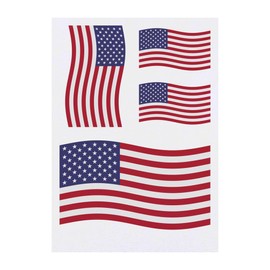 4 x 'Waving American Flag' Temporary Tattoos - Water Resistant, Skin-Safe, Non-Toxic Transfers, Mixed Sizes (TO00068308)
