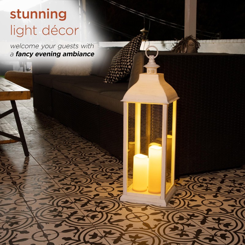 Alpine Corporation 28" Tall Outdoor Battery-Operated Lantern with LED Lights,