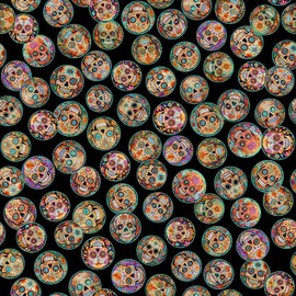 QT Fabrics - Skullduggery - 31142 J Black Mini Sugar Skulls - Cotton Quilting Fabric