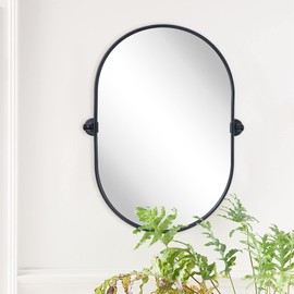 TEHOME Oval Black Pivot Bathroom Mirror Pill Shaped Tilting Bathroom Vanity Mirror Metal Framed Adjustable Mirror 20x30''