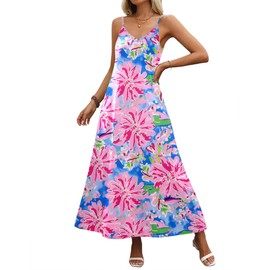 Zeagoo Summer Dresses for Women Cotton Maxi Dress Ladies Casual Floral Dress Flowy Beach Vacation Hawaii Dress, Floral-5,M