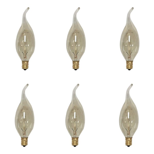 Royal Designs, Inc LB-6001-6 LB-6001-6 Royal Designs Vintage Style Golden Smoke Flame Incandescent Light Bulbs, E12 Candelabra Brass Base, 130V, 25 Watts, Set of 6, 6 Piece