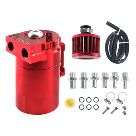 AOCISKA Aluminum Oil Catch Can,Baffled Oil Catch Can Kit,300ml Oil Reservoir Tank,Oil Separator Catch Can with Hose Kit,Universal Oil Catch Can Tank Polish Baffled Reservoir (Red)
