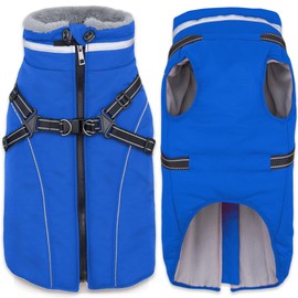 Fragralley Waterproof Dog Coat with Built-in Harness, Fleece Lined Warm Puffer Jacket, Adjustable Reflective Windproof Parka for Small Medium Large Dogs