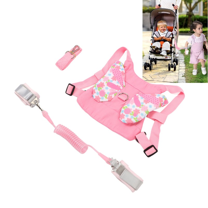 Toddler Harness Leashes with Retractable Wrist Link Pink 1.5M Rope