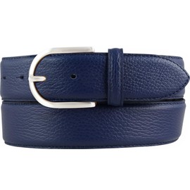 BELTINGER Women's Belt Made of Grained Leather with Quilted Seam, 4 cm, High-Quality Leather Belt with Pigment Embossing, 40 mm, Women's Jeans Belt with Round Belt Buckle, 4 cm, Blue / Silver