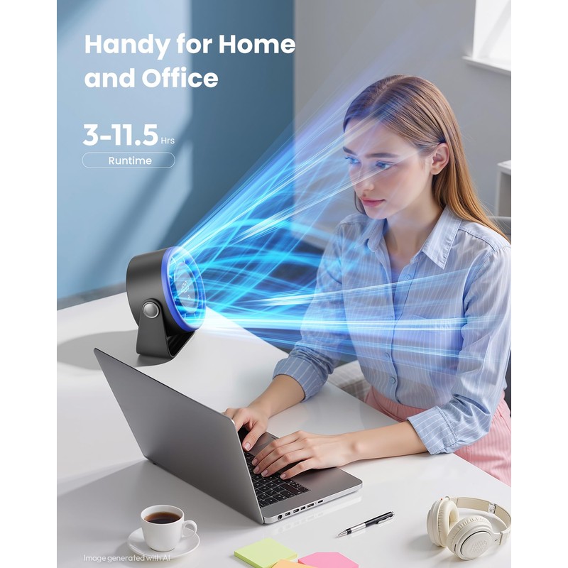 Gaiatop Small Desk Fan Rechargeable, Quiet Small Fans, Max 11.5H